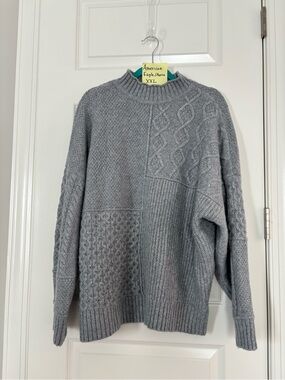 American Eagle Outfitters Women’s Grey Patchwork Cable Knit Sweater